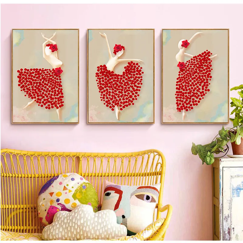 Современные искусственные лепестки танцующей женщины принты на холсте