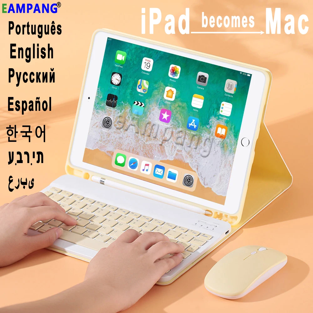 Чехол с клавиатурой и мышкой для Apple iPad Air 2 6 5 го поколения русская испанская