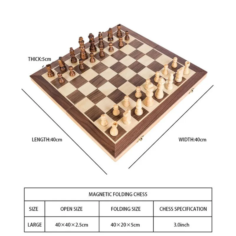 

40x40cm Large Wooden Magnetic Chess Set Folding Chessboard International Chess For Family Parties Traveling Outdoor Camping