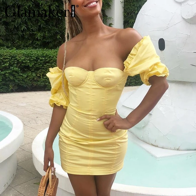 Glamaker Короткое облегающее платье с оборками и квадратным воротником женское