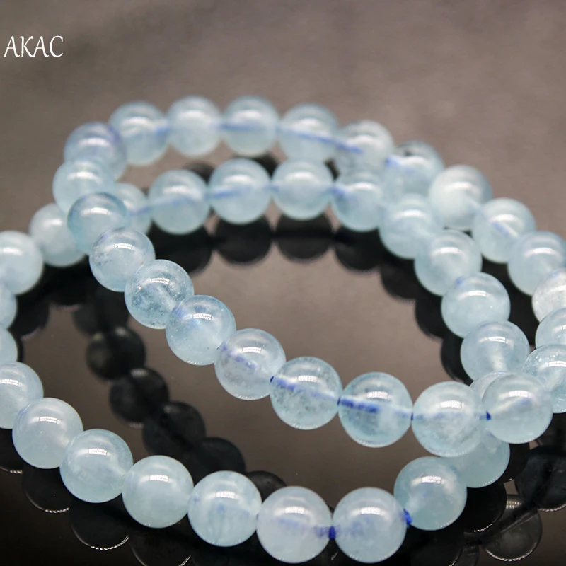 AKAC 8 мм +-0 2 А + полудрагоценный натуральный Аквамариновый браслет гладкие круглые