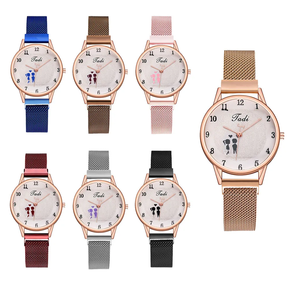 

Women Quartz Watch Figure Pattern Alloy Magnetic Buckle Arabic Numerals Lady Wrist Watch LXH