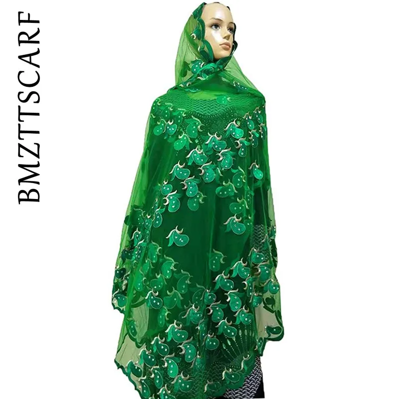 African Women Scarf Good Quality Plain Embroidery with Stones Soft Net Scarf for Headscarf Wraps Pashmina BM805