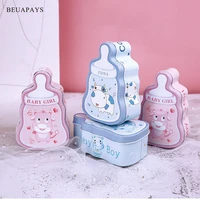 12pcs bottle shape cute cartoon tinplate egg gift candy box baby shower boy girl pink storage party favors decoration for home