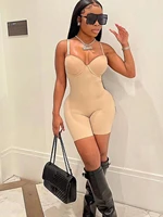 autumn women sexy low cut sling high waist slimming buttocks conjoined shorts women tight club high waisted solid rompers