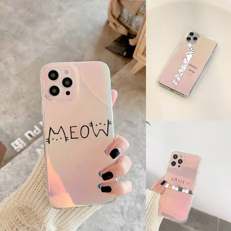 

Cute cartoon cat Phone Case for iPhone xiaomi redmi 7 8 9 11 12 10 S X XS XR MINI Pro Max Plus laser Transparent