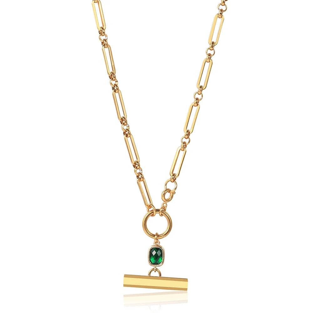 

Новый дизайн уникальный зеленый камень очарование Скрепка чокер ожерелье для женщин девушек ID бар из нержавеющей стали кабельная цепь ювел...