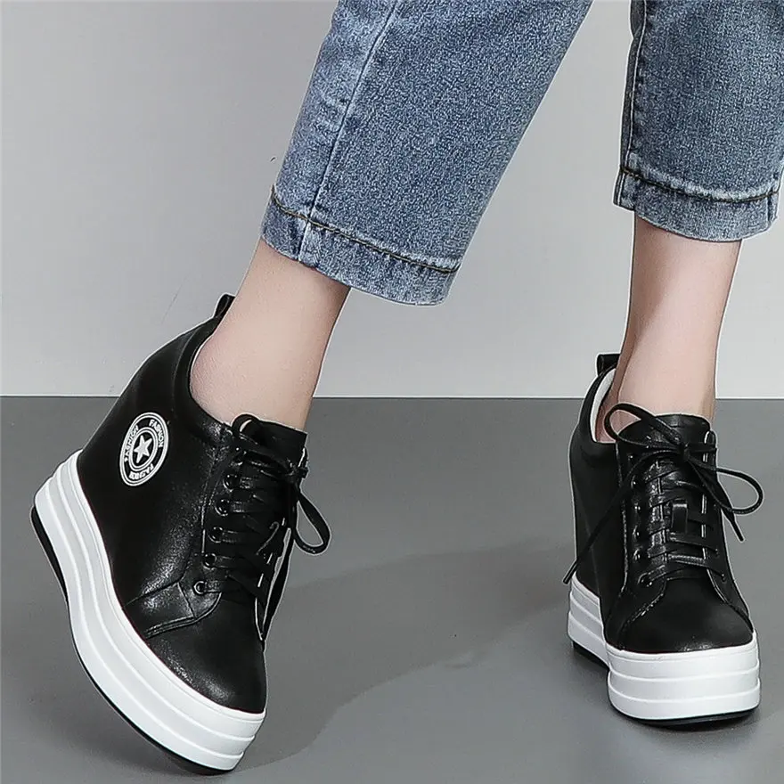 

Oxfords Shoes Women Lace Up Genuine Leather Wedges High Heel Platform Pumps Shoes Female Round Toe Fashion Sneakers Casual Shoes