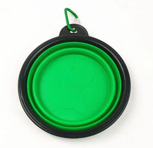 green Собака Кошка вода еда силиконовая миска портативный туристическая миска питатель уличная переноска для поездок кошка собака миски дозатор сумки аксессуары для домашних животных - Цвет: green