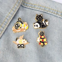 cute black magic hat cats enamel brooches scarf vintage briefcase floral badge lapel pins for women bag fantasy movie jewelry