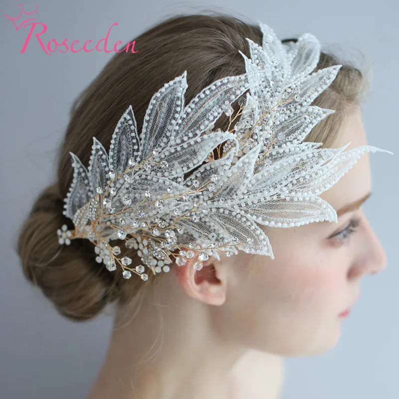 

Lace Feather Wedding Headband Handmade Rhinestone Bridal Hair Vine Ornaments Japan Wedding Jewelry RE4083