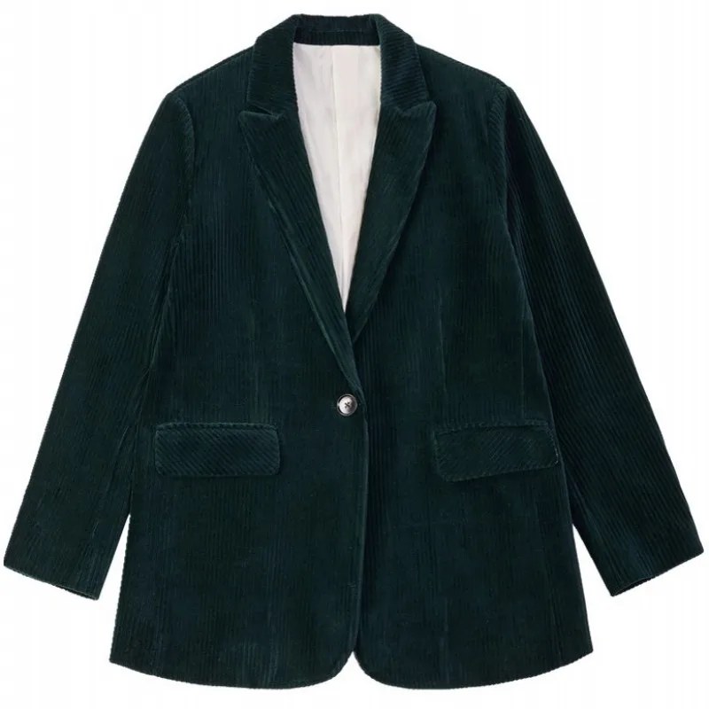 

Vintage Corduroy Suit Jacket Women 2021 Spring Autumn Long Sleeve Single Button Casual Blazers Harajuku Outerwear Tops Female