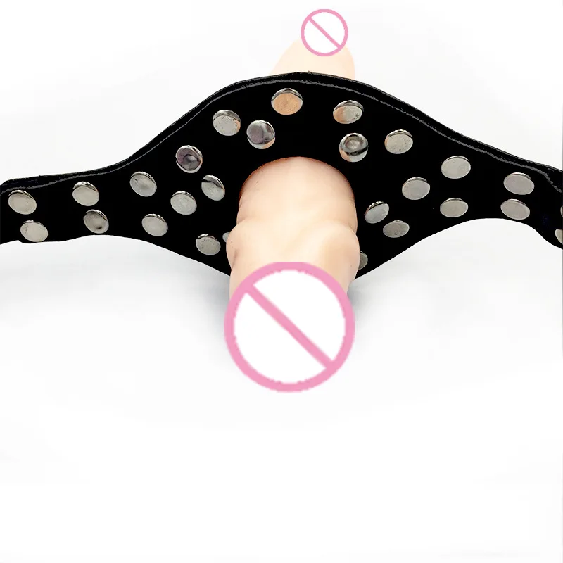 Двойной фаллоимитатор кляп на голову страпон рот Фетиш бондаж пенис жгут