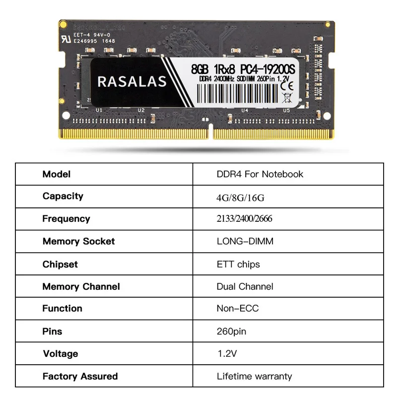 Оперативная память для ноутбука Rasalas DDR4 8G 2133 2400 2666 МГц 1RX8 2RX8 SODIMM 1 2 V PC4 оперативная
