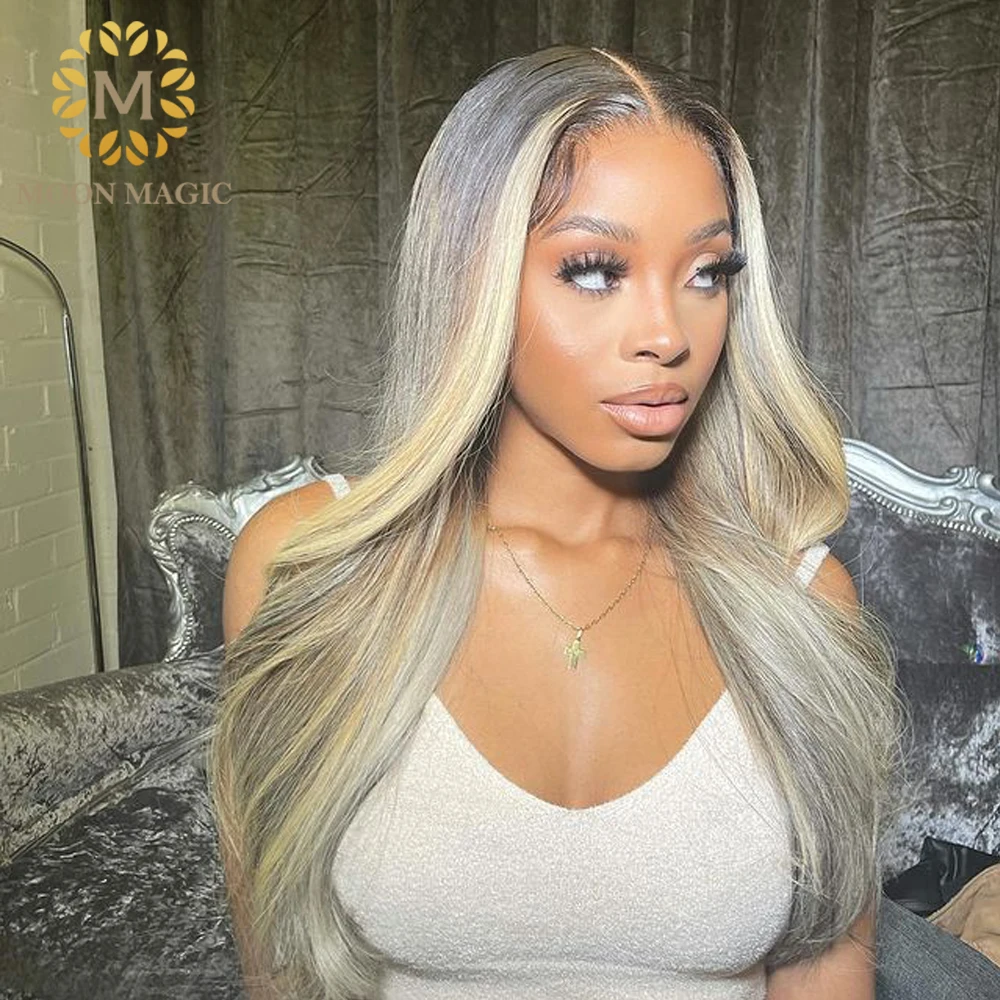 Парик из натуральных волос с эффектом омбре зольный светлый передний парик