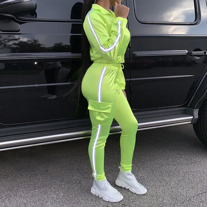 Неоновый цвет комплект из двух предметов спортивный костюм женская одежда Ensemble