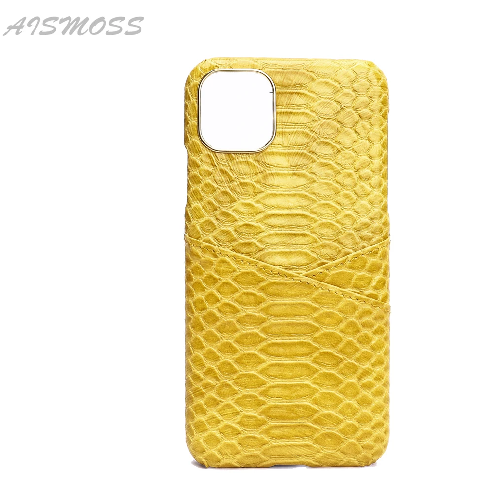 

AISMOSS New Design Snake Skin Emboss Leather Cell Phone Case Luxury Protective Mobile Phone With Metal Camera Frame Phone Cover