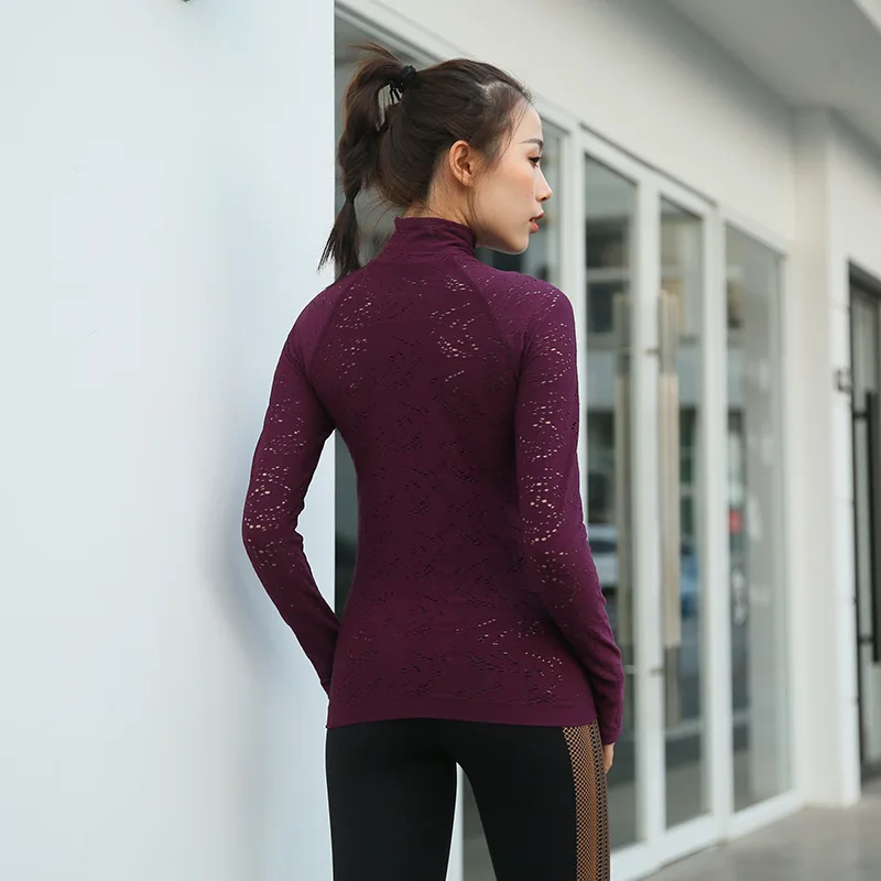 Женские Полые спортивные топы на молнии футболка для спортзала или йоги с