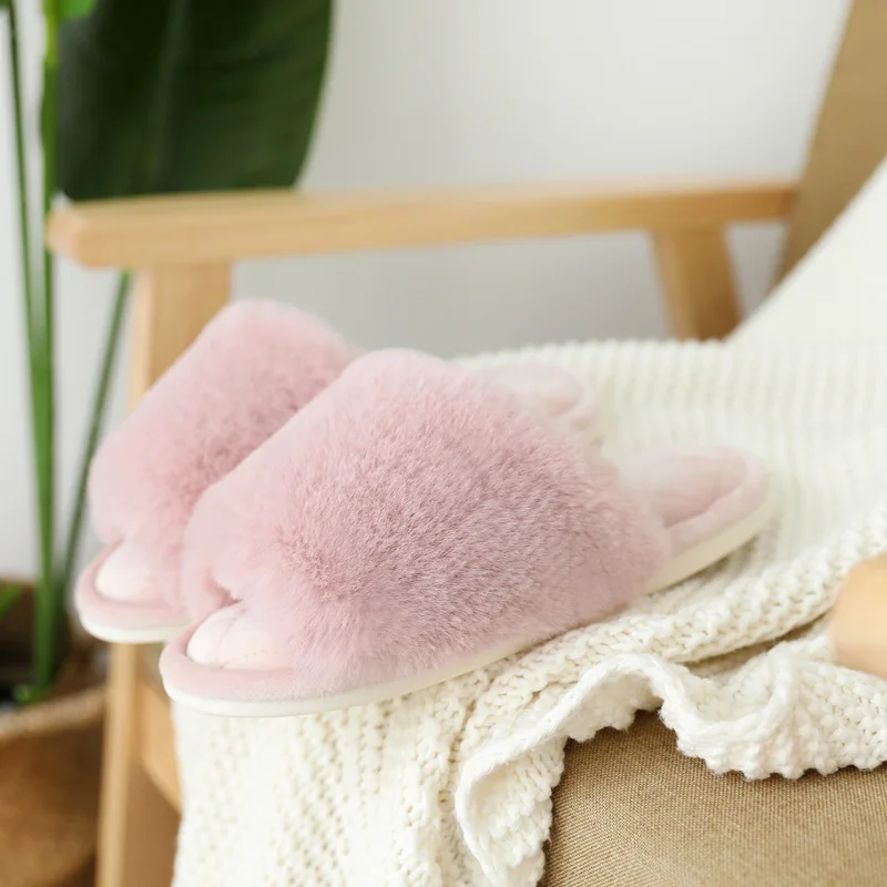 

New Women Warm Faux Fur Slides Soft Plush Comfortable Winter Shoes Woman Indoor Home Furry Slipper Girls Fashion Slides Footwear