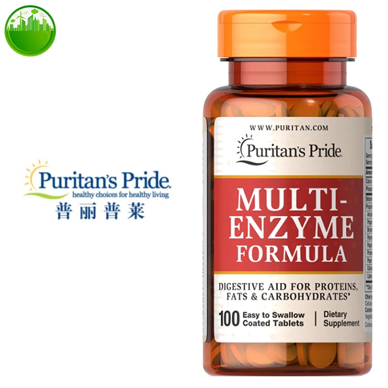 

Мультиферментная формула US Puritan's Pride, пищеварительный фермент, пищеварительная помощь для белков, жиров и карбогидратов, 100Coated таблеток