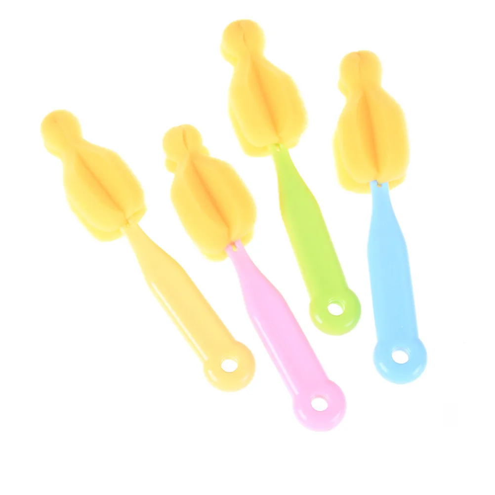 

2Pieces 360 Degree Rotating Sponge yellow Baby Nipple Brush Infant Pacifier Cleaner Babies Teat Cleaning Feeding Bottle Brushes