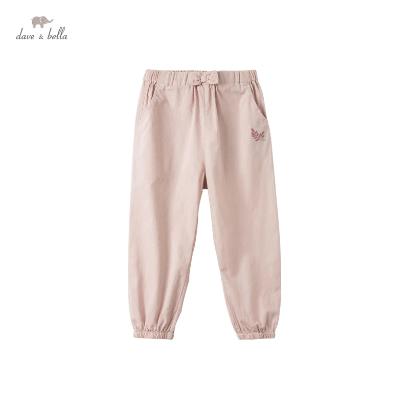 

DKY17916 dave bella summer 5Y-13Y kids girls fashion bow solid pockets pants children boutique casual full-length pants