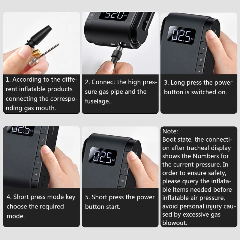 

Tire Inflator Air Compressor Cordless Car Tire Pump with Rechargeable Battery Car Power Adapter Digital Pressure Gauge