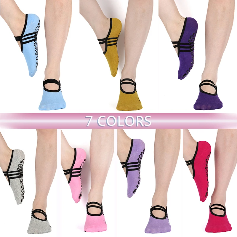 Носки для йоги женщин силиконовые Нескользящие ручки в горошек пилатеса чистый