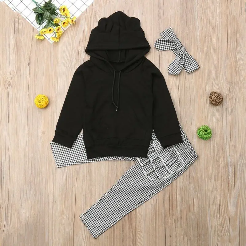 3 шт. Клетчатые Леггинсы с капюшоном для девочек|Комплекты одежды девочек| |