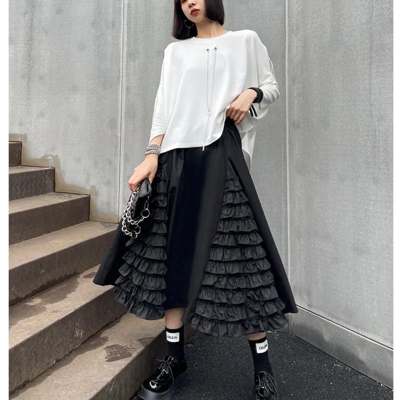 

Женская юбка с высокой талией XUXI E616, черная тонкая трапециевидная юбка с высокой талией на весну и осень, 2021