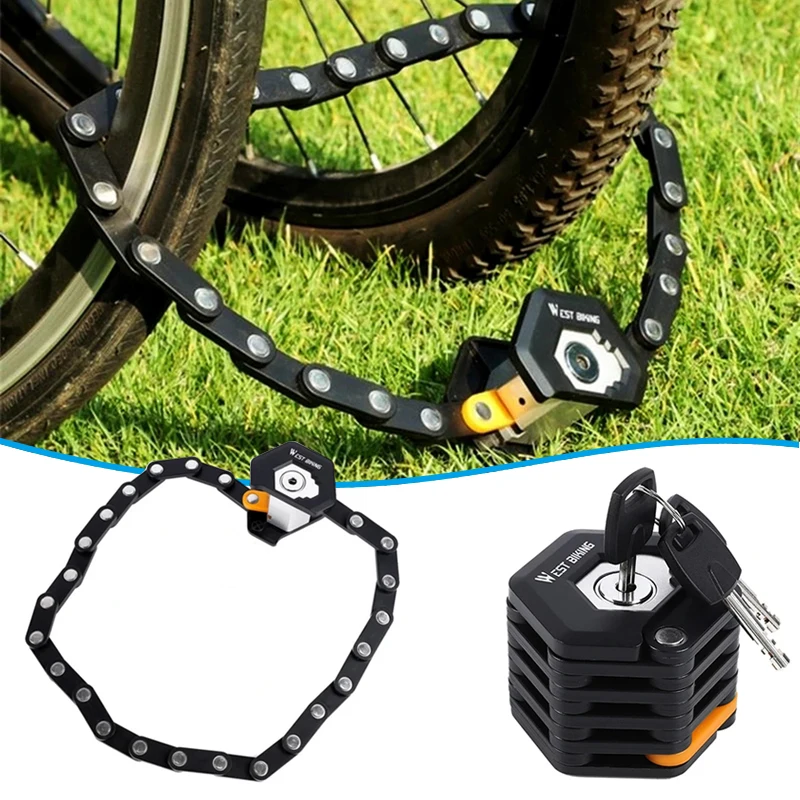 

2021 New Foldable Bike Lock MTB Road Bicycle Hamburg Lock High Security Anti-Theft Scooter Electric E-Bike Cycling Chain Lock MJ