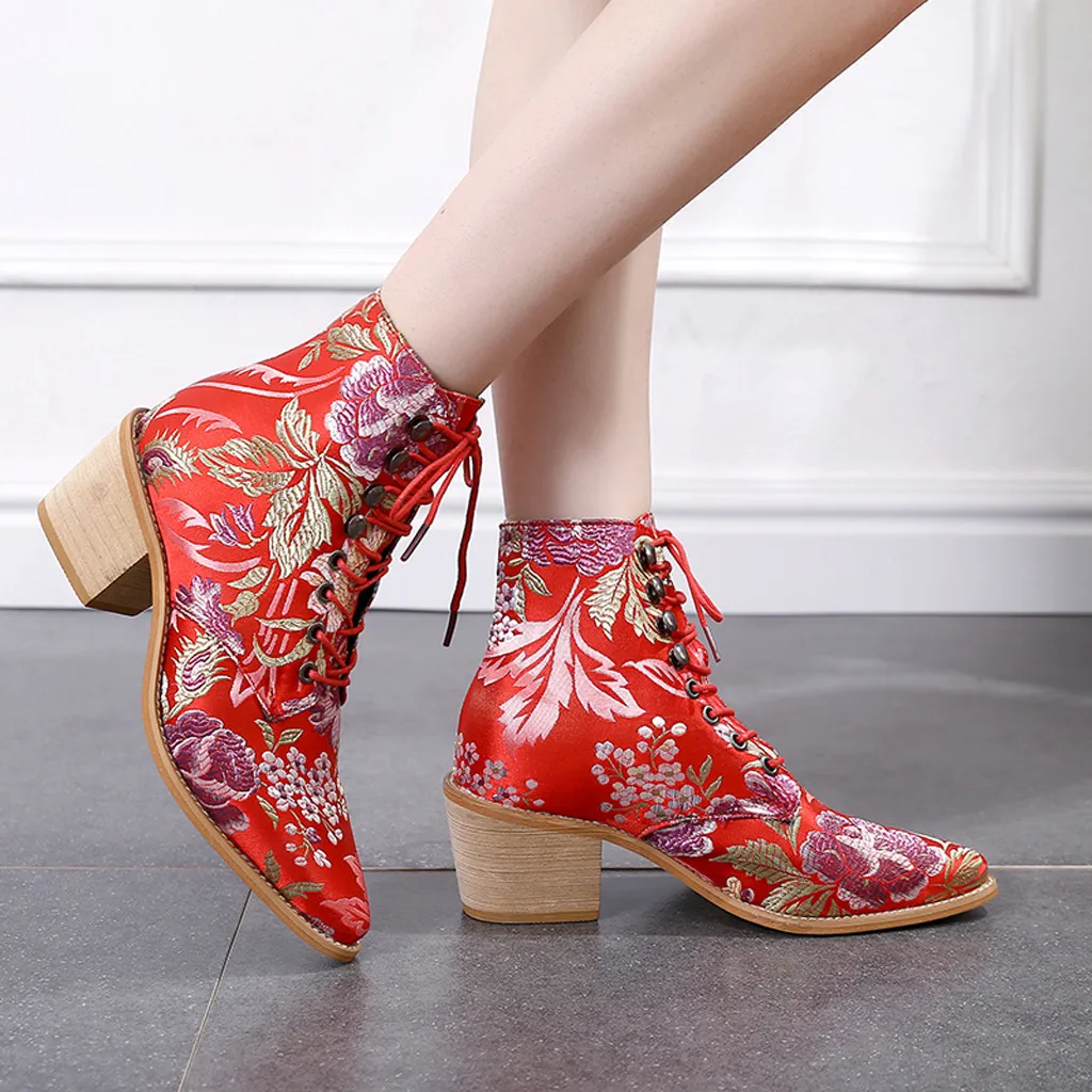 Винтажные женские полуботинки в богемном стиле модные тканевые ботинки на