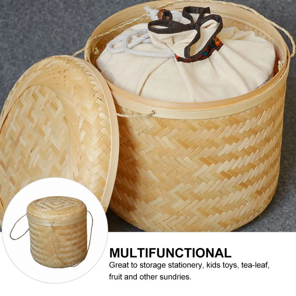 

1Pc Bamboo Woven Storage Basket Woven Storage Box Storage Container Woven Basket Tea container Home Supply for Home Storage