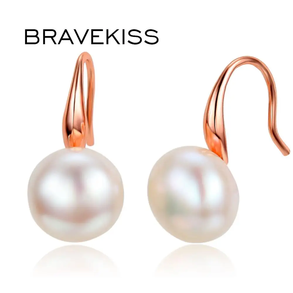 BRAVEKISS бренд натуральный пресноводный жемчуг розовый золотой обруч крючок серьги ювелирные изделия для женщин Элегантный двойной формы BUE0195A