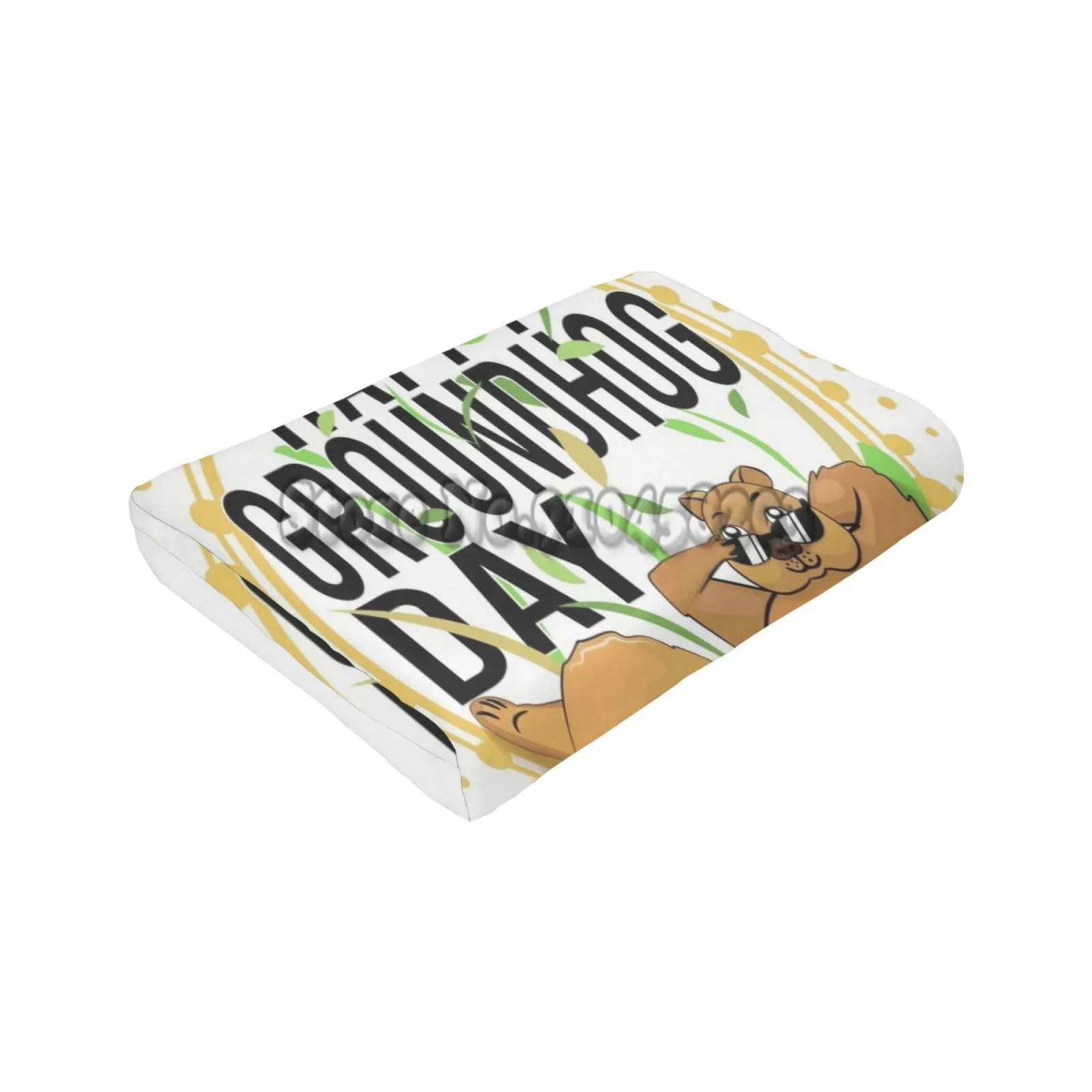 Happy Groundhog Day Design With Cute Lies On Leaves Hand Behind Head Other All Sizes Soft Cover Blanket Home | Дом и сад