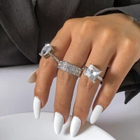 3pcsset statement wedding engagement ring sets couple cubic zirconia square ring lovers jewelry bridal women ring