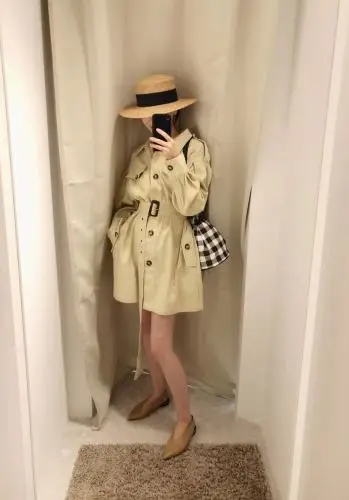 

2019 Autumn New Women Large Size Loose Temperament British Wind Belt Was Thin In The Long Windbreaker Jacket