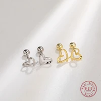925 sterling silver simple design hollow heart stud earrings women classic vintage engagement jewelry