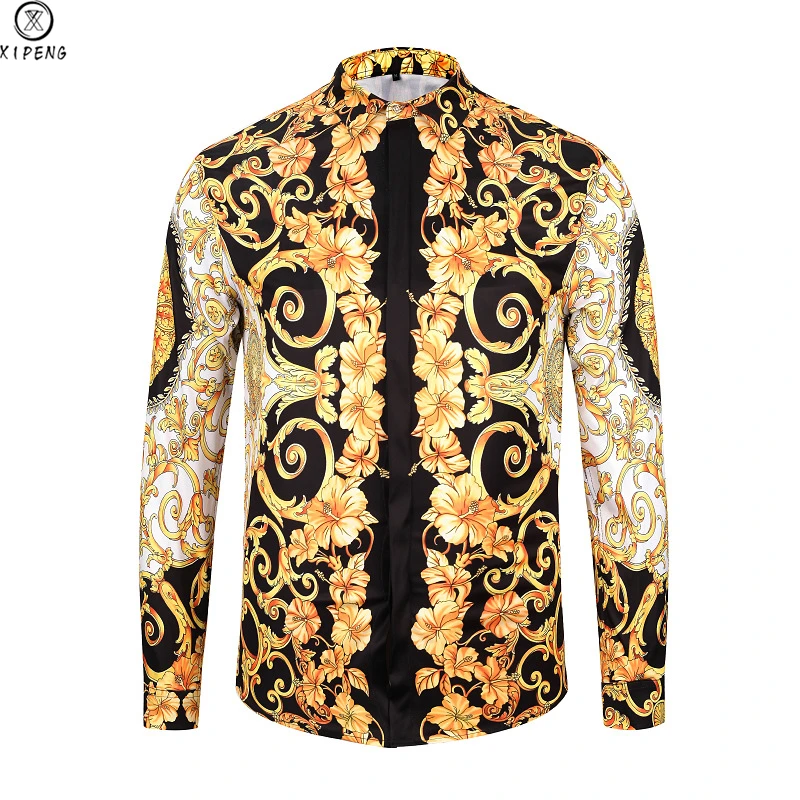 Рубашка мужская с длинным рукавом Повседневная модная сорочка леопардовым