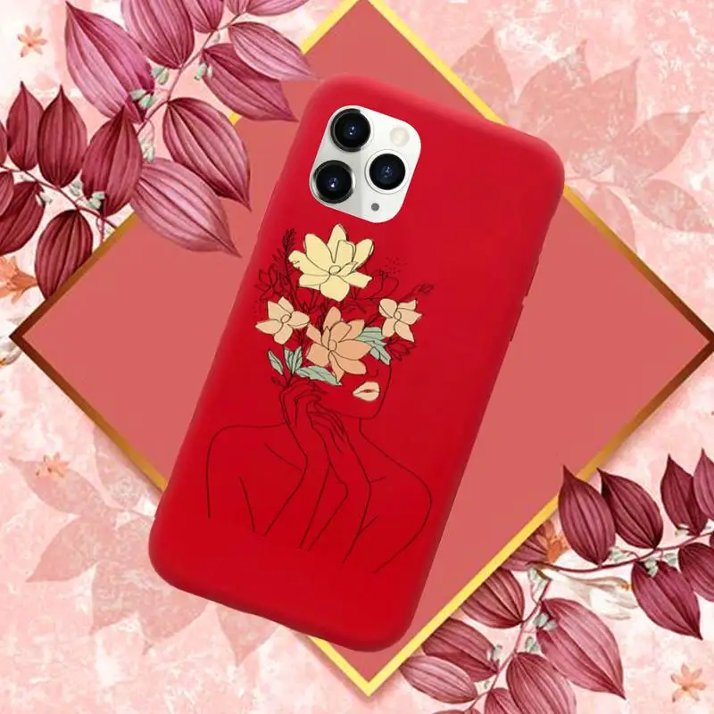 

Art Retro Abstract Geometry leaves Phone Case Red Candy Color for iPhone 11 12 mini pro XS MAX 8 7 6 6S Plus X SE 2020 XR