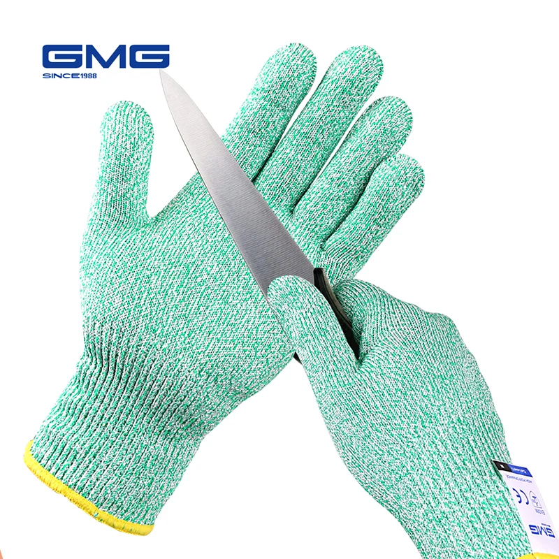 Перчатки с защитой от порезов GMG зеленые пищевые для кухни HPPE EN388 уровень 5 ANSI