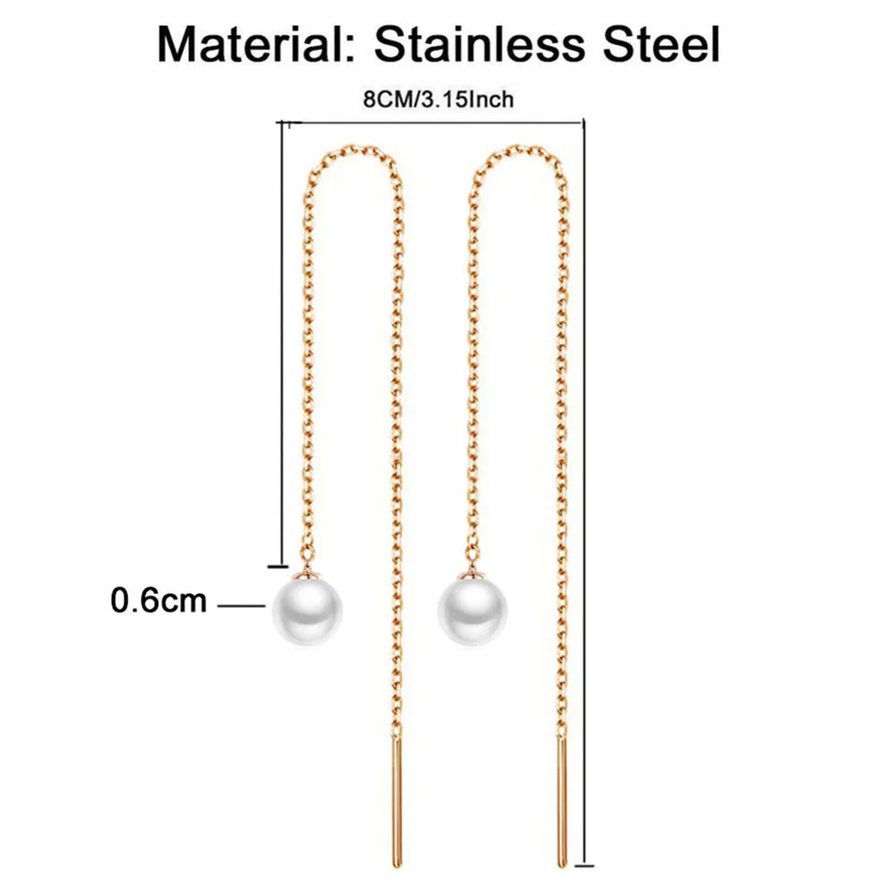

Exquisite Sweet Temperament Long Line Earrings Stainless Steel Rose Gold Tassel Pearl Earrings Chain Threaded Earrings 2020