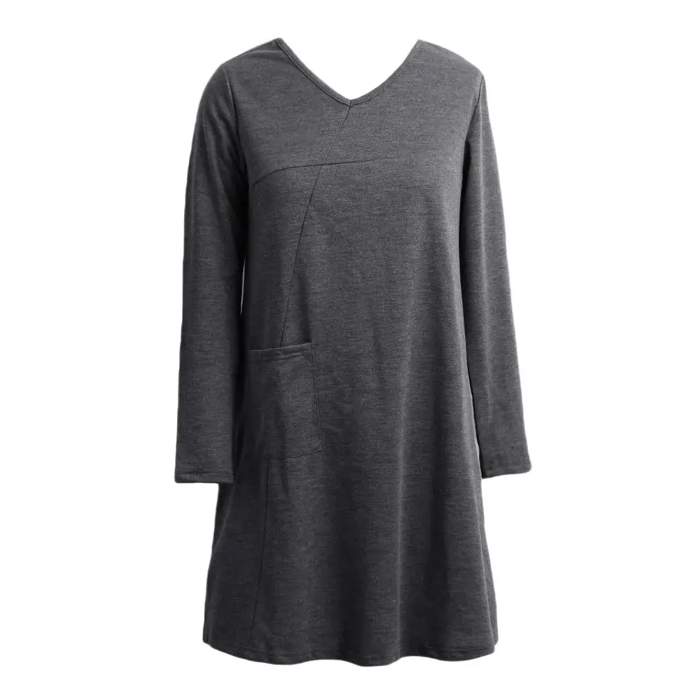 Винтажное Женское зимнее платье с v образным вырезом и длинным рукавом свободное