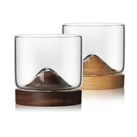 whiskey transparent glass cup with wooden base creative heat resistant vodka glass cup wine water coffee tea cup bar drinkware