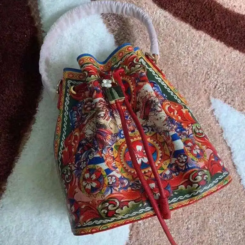 Новинка 2019 сумка-мешок в национальном стиле Ретро стиль с принтом на шнурке