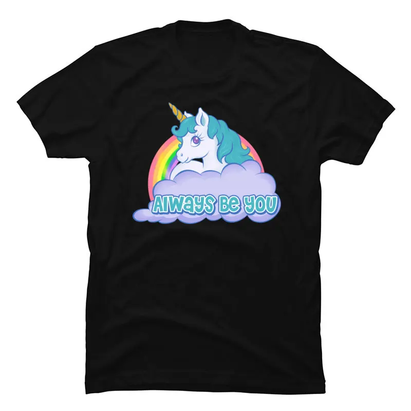 Hiphop Rock Band Street Tshirt Slim Fit Short Sleeve Rainbow Unicorn 100% Cotton Tees Cartoon Graphic Mens Tee Shirt