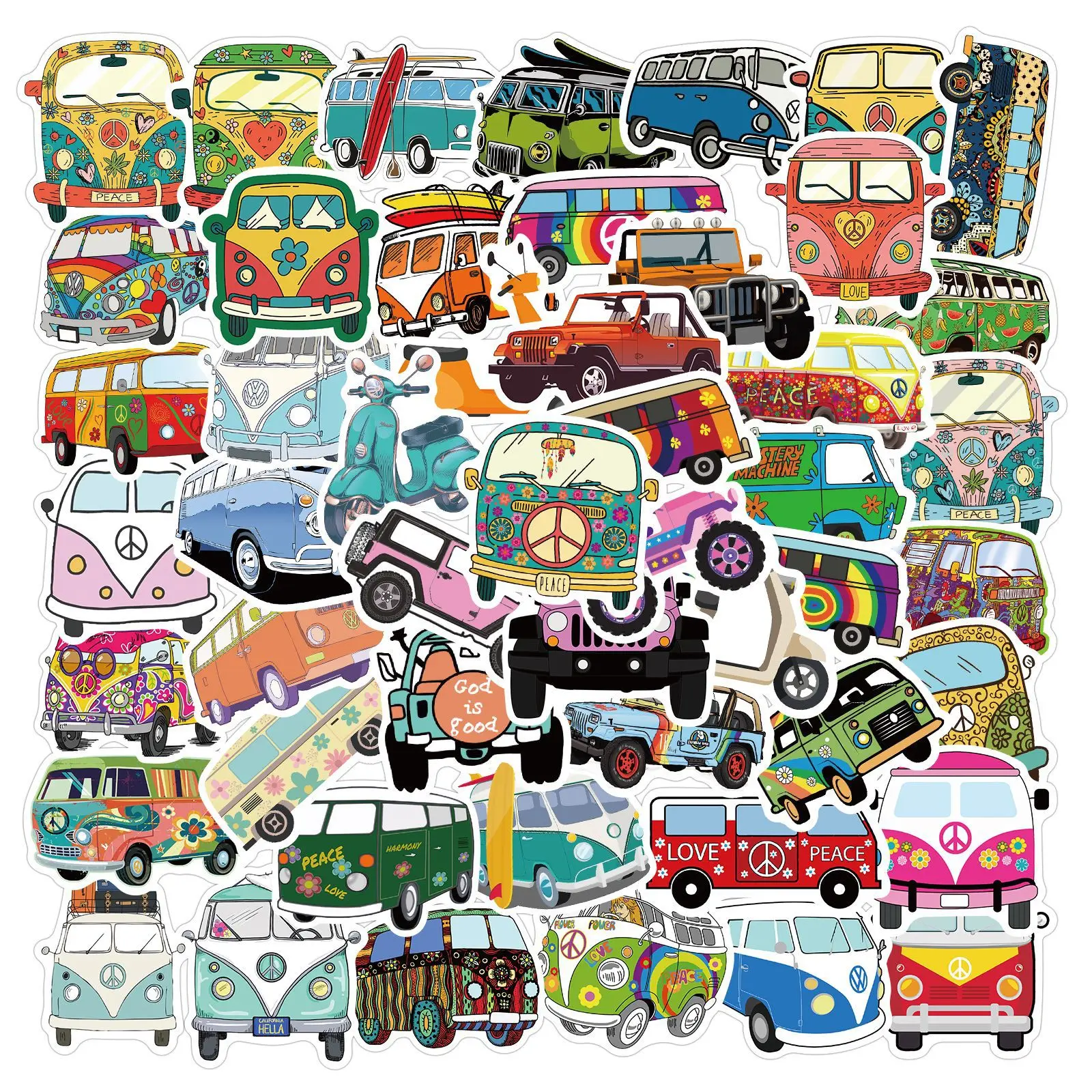 Pegatinas de hipop&oacute;tamo Retro para coche, pegatinas de amor y paz con dise&ntilde;o de guitarra para port&aacute;til, equipaje, monopatines, diario, papeler&iacute;a, pegatina, 10/30/50 Uds.-1