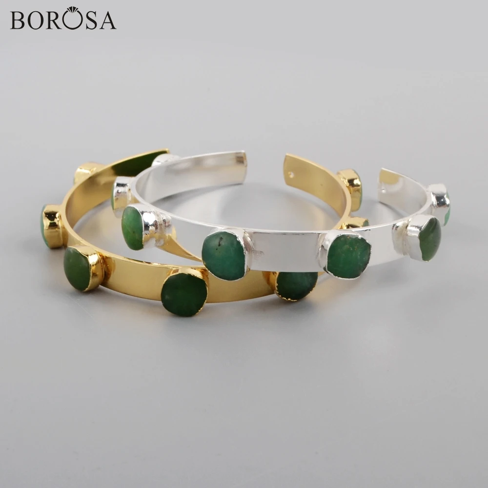 BOROSA 5 шт. Золотой/Серебряный цвет Австралийский нефрит браслет с натуральными