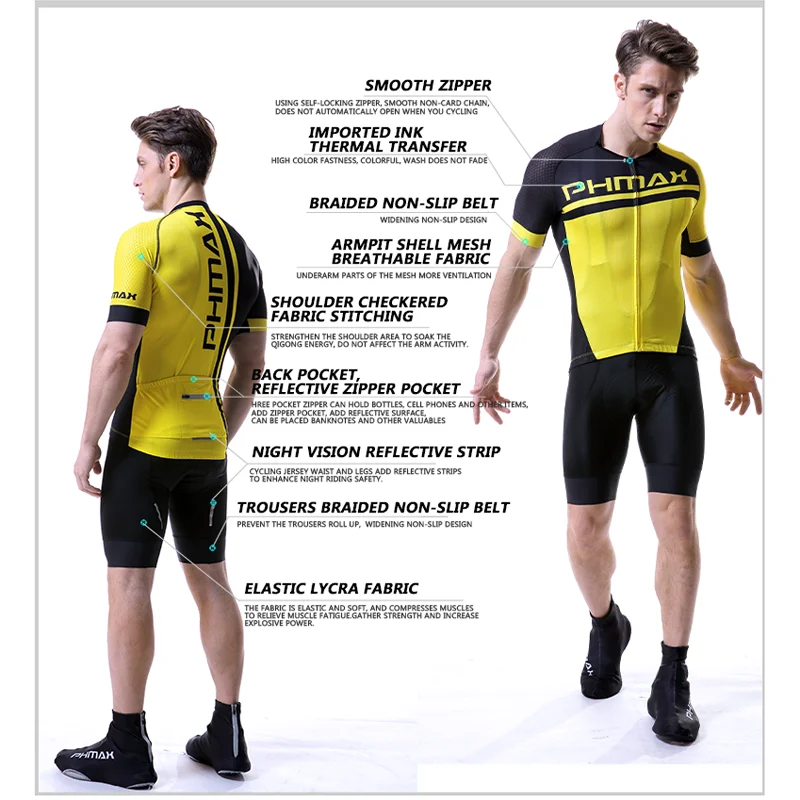 PHMAX летний комплект Джерси для велоспорта с 3D гелевой подкладкой костюм одежда