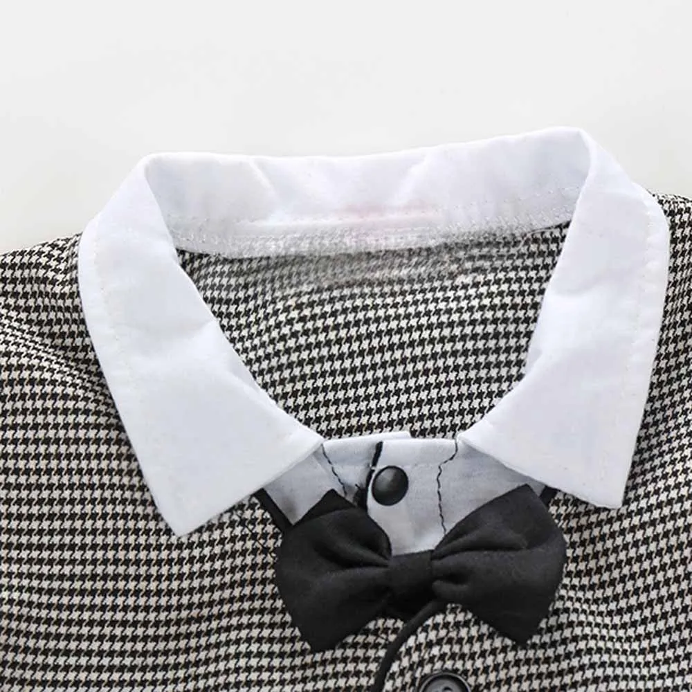 Handsome Baby Boy Formal Party Long Sleeve Romper Christening Wedding Tuxedo Waistcoat Bow Tie Suit Kids Child Clothing 0-24M |